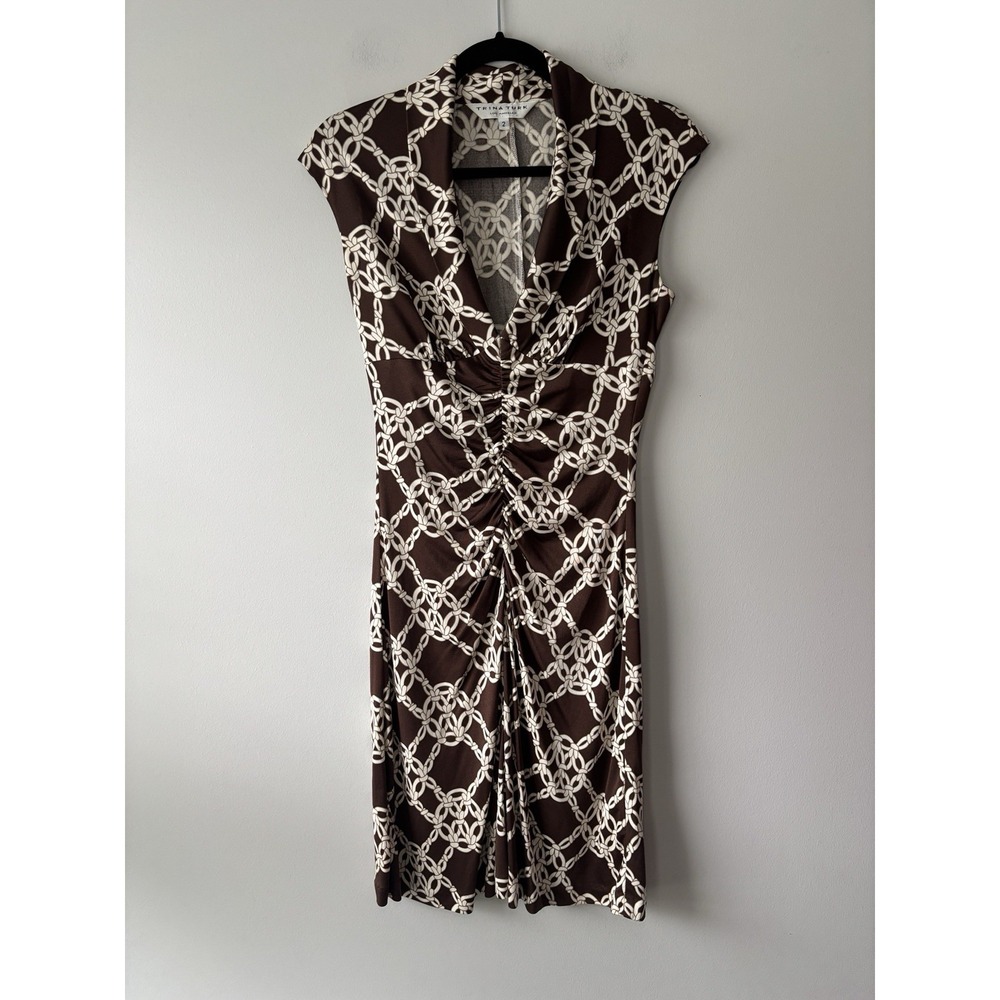 Trina Turk Women's Brown Patterned Silk‎ Jersey Shift Dress Size 2 Business